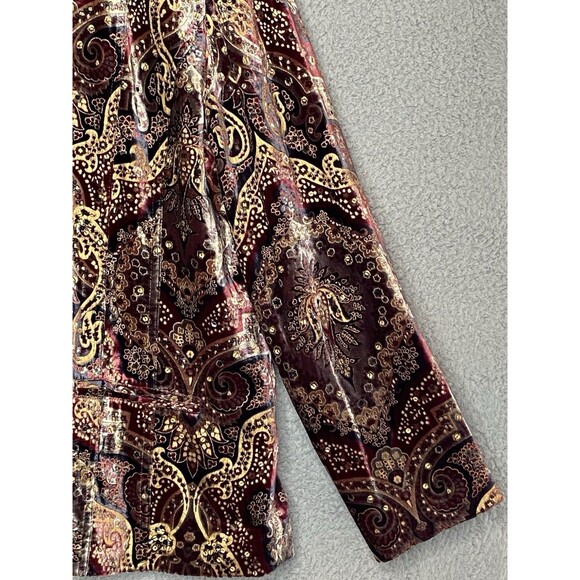 VTG Velvet Blazer XL 90s Y2K Boho Paisley Jacket Gold Burgundy Rayon Silk USA - Picture 4 of 16